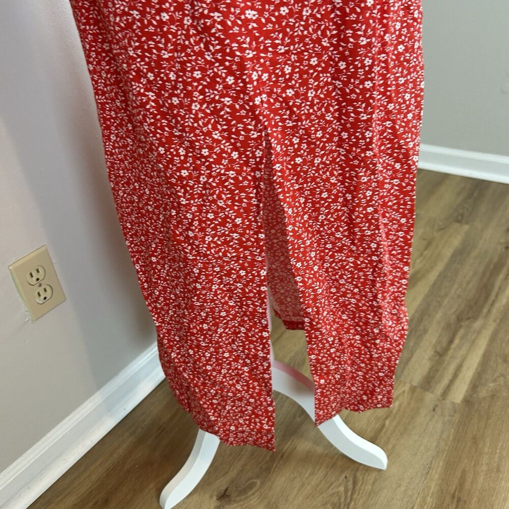 Zara XXL Dress Red Floral Midi Ditsy Side Slit Red Sleeveless Peasant Cottage - Picture 10 of 11